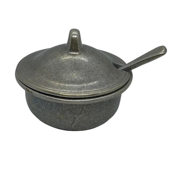 Vintage Carson Statesmetal Pewter Lidded Sugar Bowl With Serving Spoon - Picture 4 of 11